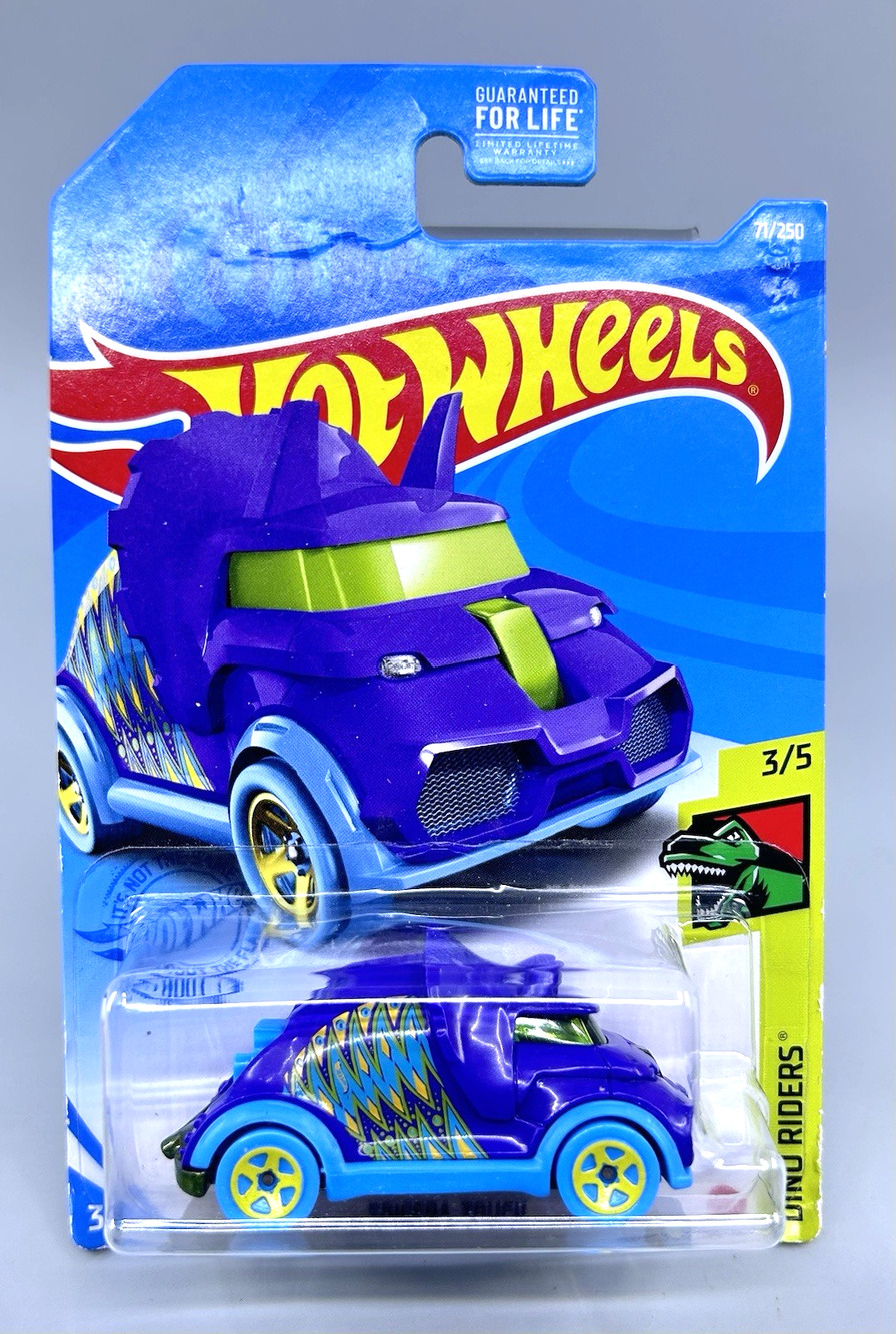 Hot Wheels TRICERA-TRUCK Dino Riders 3/5 Purple Blue Dinosaur 1:64 Diecast NOC